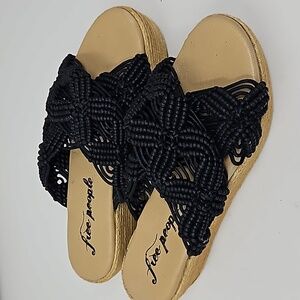 FP Highline Macrame Corded Espadrille Wedge Platform Sandals Womans Size 8.5